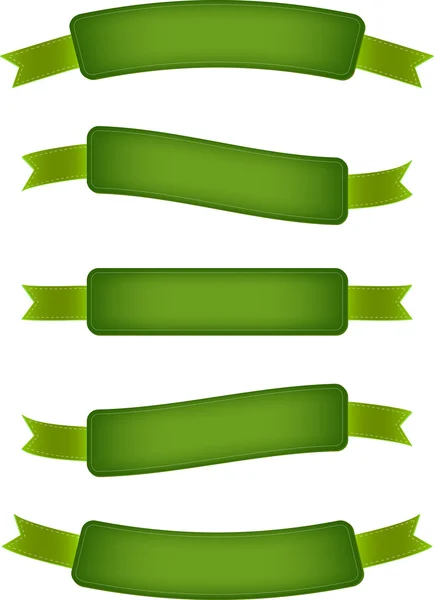 A set of green vector promo banners decorated with ribbons — Stock Vector