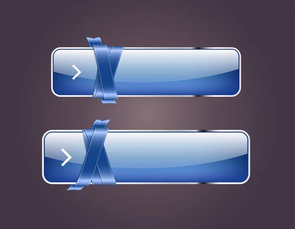 Dos brillantes botones vectoriales azules trenzados con cintas brillantes y sedosas — Archivo Imágenes Vectoriales