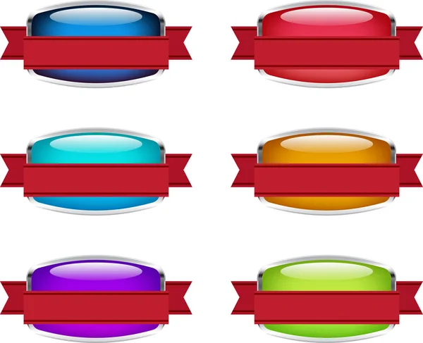 Un conjunto de banderas horizontales brillantes vectoriales con cintas de satén rojo — Archivo Imágenes Vectoriales