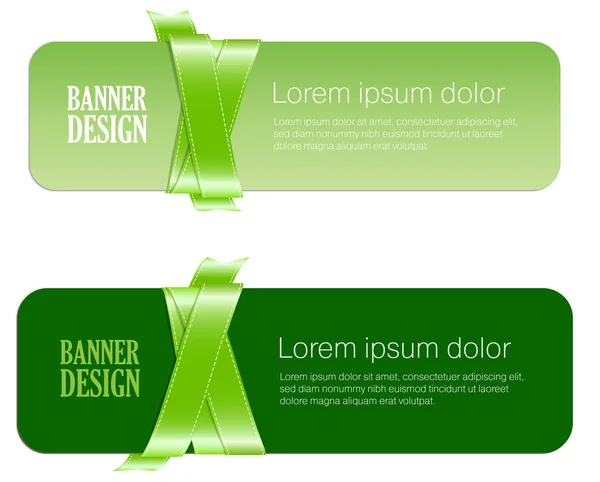 Dos banners vectoriales verdes trenzados con cintas brillantes y sedosas — Archivo Imágenes Vectoriales