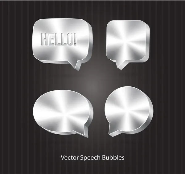 Vector 3d speech bubbles collection with brushed steel texture — Stock Vector