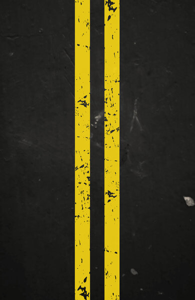 Vector textured asphalt road with cracked yellow marking