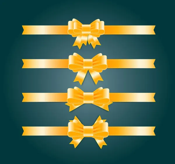 Collection de rubans en satin vectoriel et nœuds papillon - jaune doré — Image vectorielle