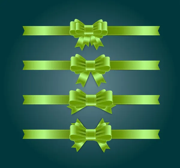 Collection de rubans de satin vectoriel et nœuds papillon - vert — Image vectorielle