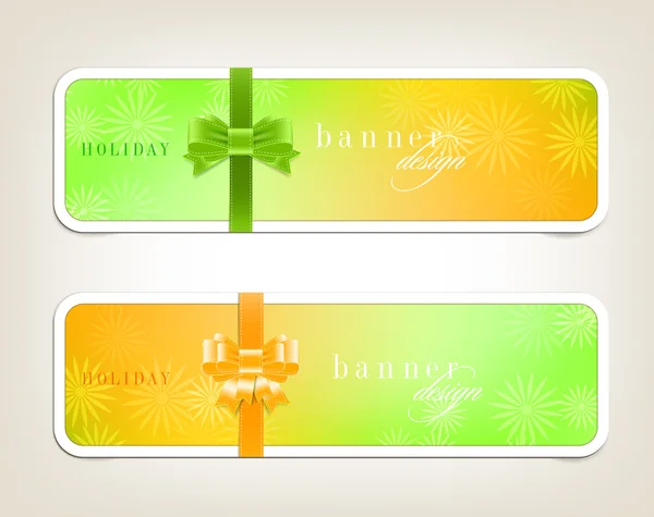 Two vector banners with bright colorful floral backgrounds and silky ribbon — Stock Vector