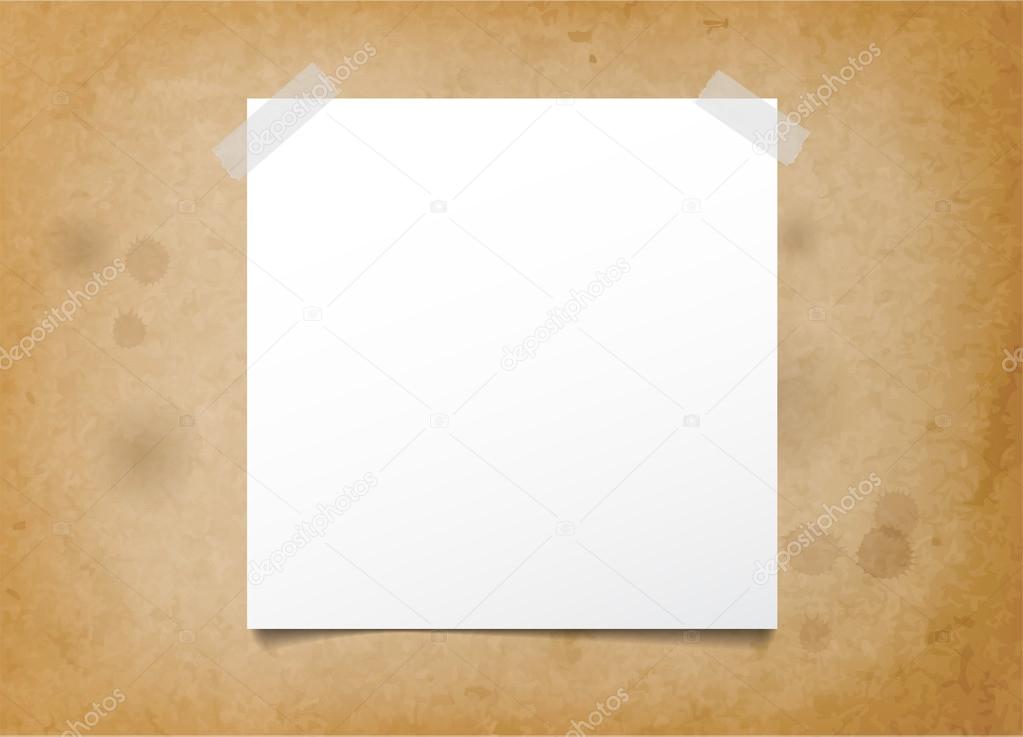 Vector paper note attached with sticky tape to an old rusty paper background