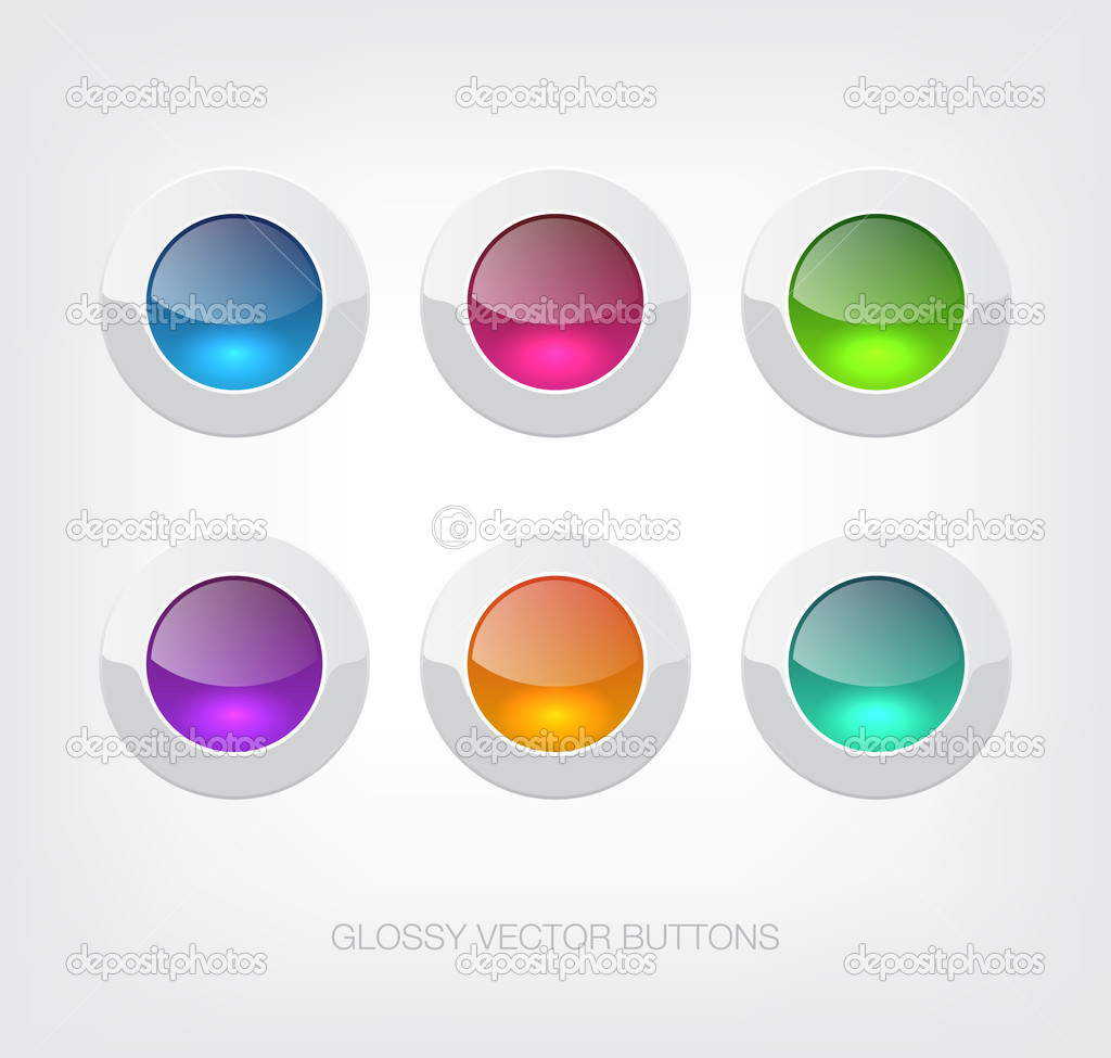 A set of white vector glossy plastic buttons with colorful glass centers