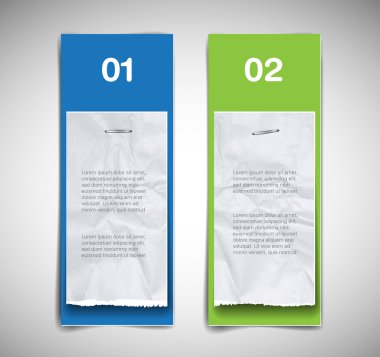 vektör karton afiş (mavi ve yeşil) yırtık kağıt parçaları ile bir dizi bağlı