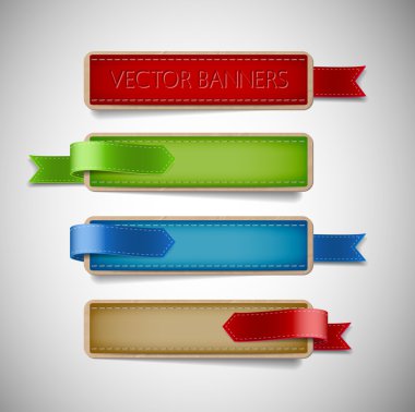 vektör promo karton kağıt yatay Banner saten kurdeleler ile bir dizi