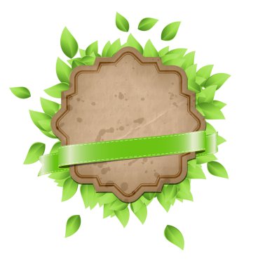 vektör vintage kağıt - karton afiş yeşil yaprakları ile