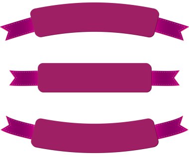 Mor vektör promosyon afiş kümesi kurdeleler ile dekore edilmiştir.