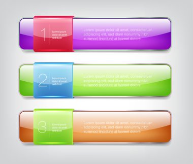 bir vektör iki üç afiş parlak renkli Etiketler ile adım