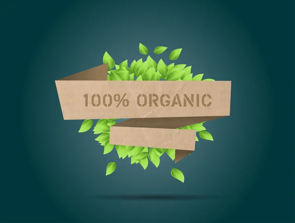 Vetor velho papel origami banner com folhas verdes frescas —  Vetores de Stock