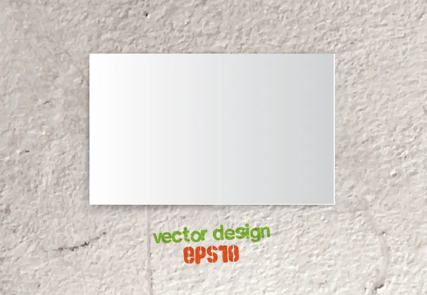Vector pedazo de papel - tarjeta sobre fondo de pared de hormigón grueso viejo — Vector de stock