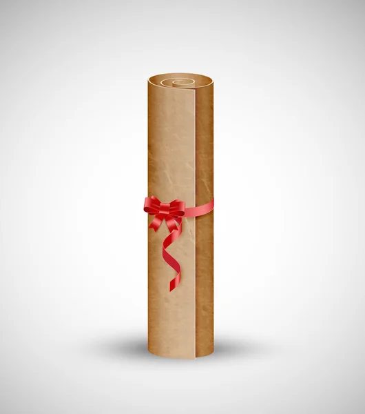 Vector oud papier scroll met zijdeachtig ribbon bow — Stockvector