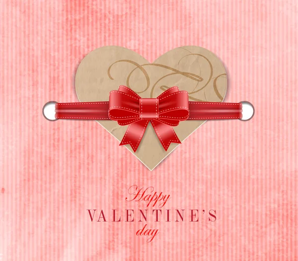 Tarjeta de felicitación del día de San Valentín con corazón de cartón y nudo de arco — Vector de stock