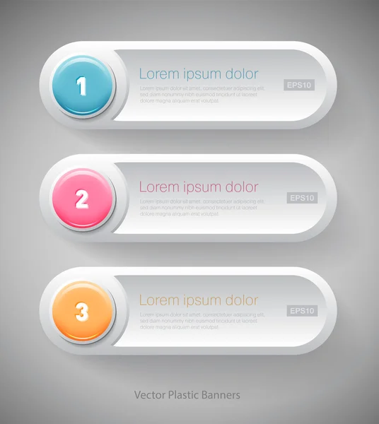 Vector white plastic banners with glossy round buttons — Stock Vector