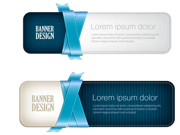 Dos banners vectoriales azules trenzados con cintas brillantes y sedosas — Vector de stock