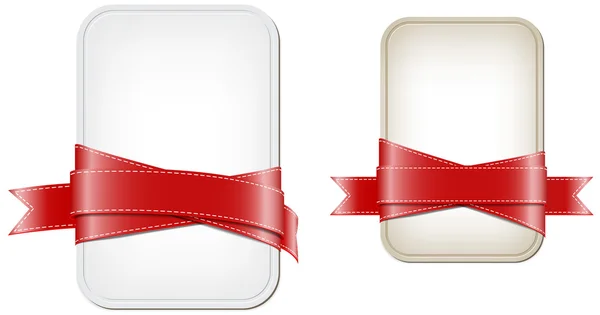 Dwa banery pionowe wektor pleciony wstążkami błyszczący czerwony jedwabisty — Wektor stockowy