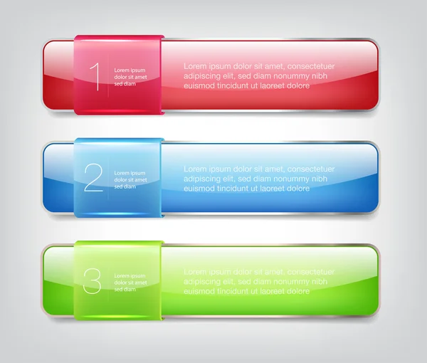 Vector One Deux bannières en trois étapes avec des étiquettes colorées brillantes — Image vectorielle