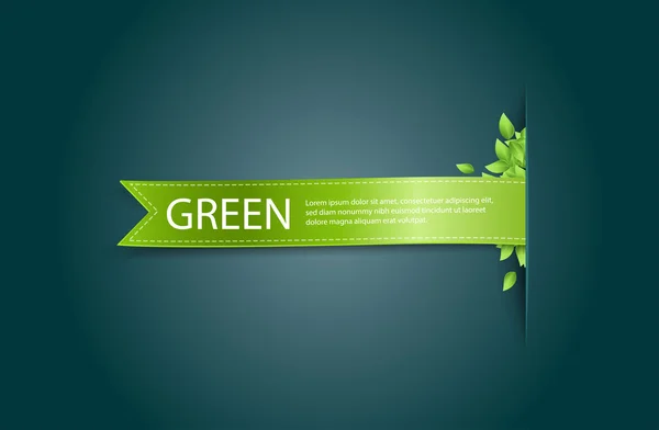 Green satin ribbon with fresh leaves — Stok Vektör