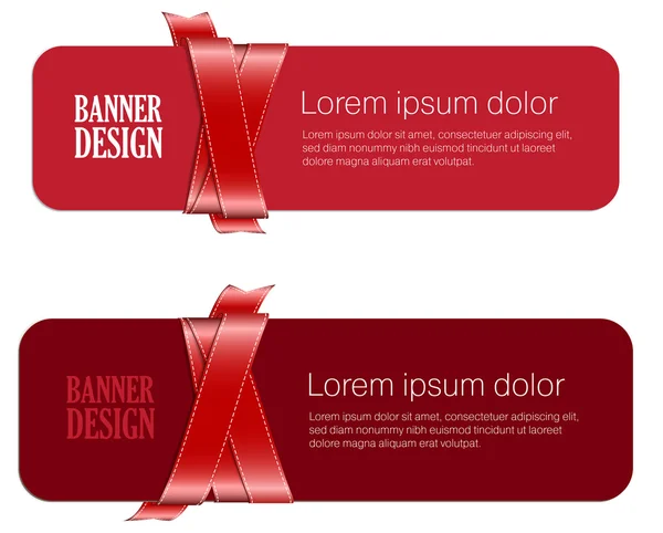 Two red vector banners braided with silky glossy ribbons — Stock Vector