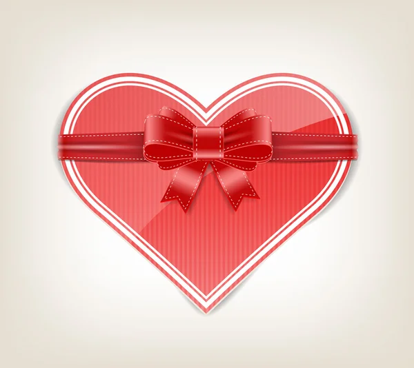 Glossy heart with silky ribbon bow knot — Stock Vector