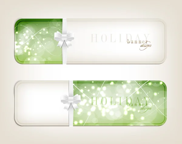 Two green vector festive banners collection with sparkling background — Stock Vector