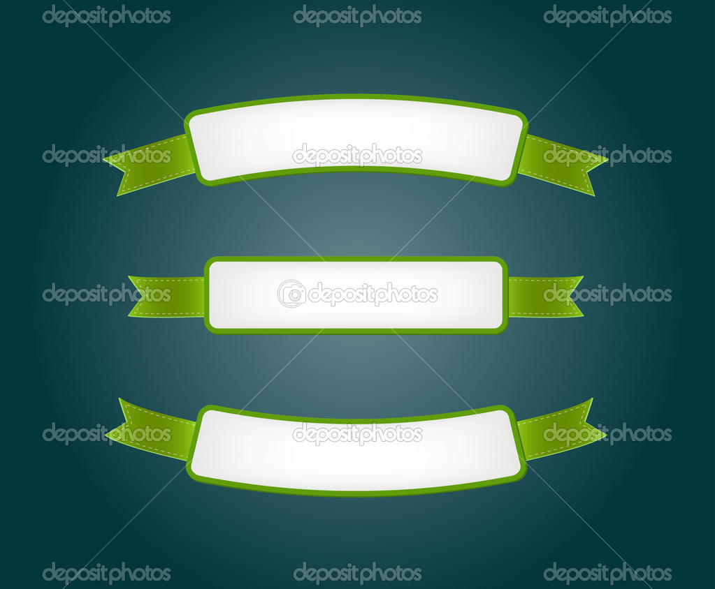 A set of green vector promo banners decorated with ribbons