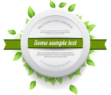 taze yeşil yaprakları ve yeşil parlak saten kurdele ile beyaz vektörel banner