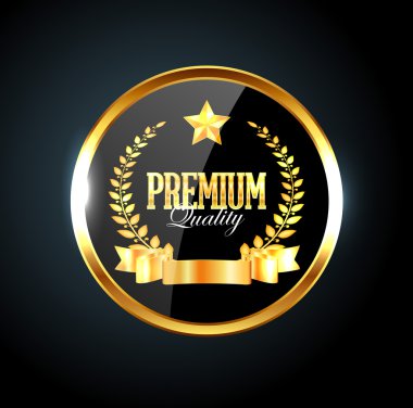 vektör yuvarlak parlak rozet - afiş ile altın defne çelengi