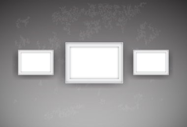 üç eski yıpranmış beton duvara asılı beyaz boş resim çerçeveleri vektör