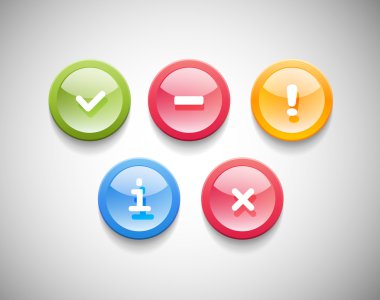 vektör plastik parlak yuvarlak Icons set - başarı, hata, uyarı, bilgi, yasak