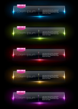 vektör renkli parlak cam afiş koleksiyonu ile pembe plastik Etiketler