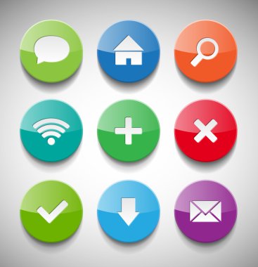 vektör yuvarlak plastik parlak simgeler koleksiyonu