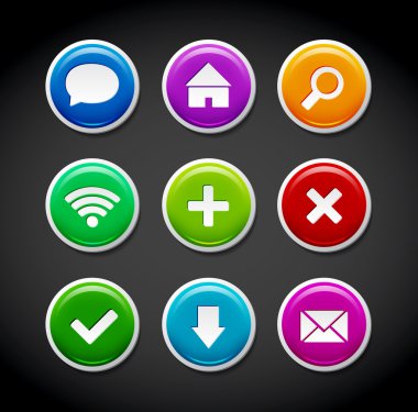 renkli vektör yuvarlak yumuşak plastik parlak simgeler koleksiyonu