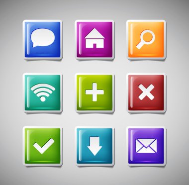 renkli kare yumuşak plastik parlak simgeler koleksiyonu vektör