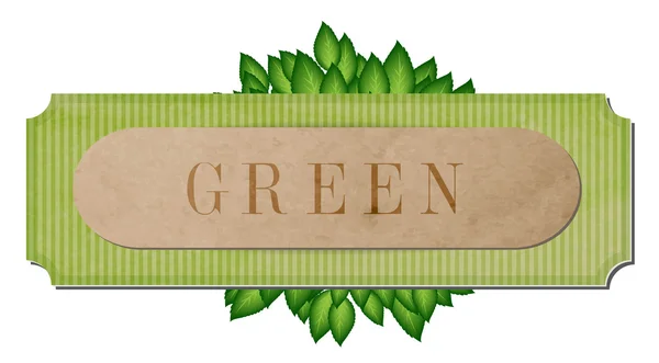 Διάνυσμα στυλ vintage χάρτινη ανάγλυφη ετικέτα - banner με πράσινα φύλλα — Διανυσματικό Αρχείο