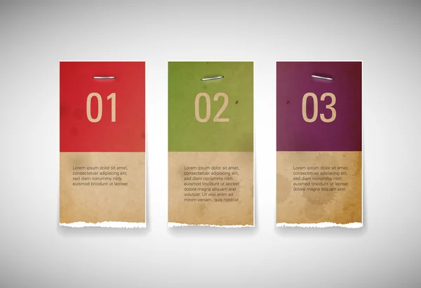 Vetor rasgou banners de papel antigos com grampos — Vetor de Stock