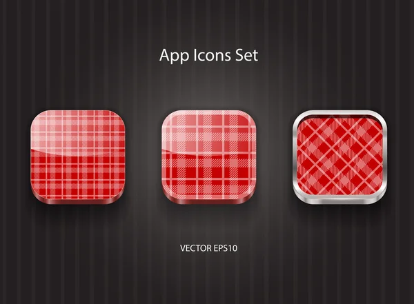 赤タータン テクスチャと 3 d の正方形のアプリのアイコンをベクトルします。 — ストックベクタ