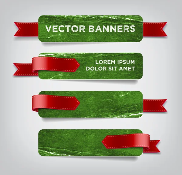 Vetor vintage verde angustiado crumpled banners de papelão — Vetor de Stock
