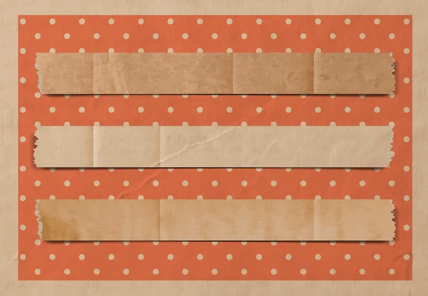 Três dobrado rasgado listras de papel velho sobre fundo do papel de parede vintage — Vetor de Stock
