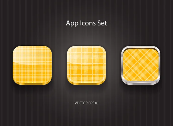 Vector 3d square app icons with yellow tartan texture — Stock Vector