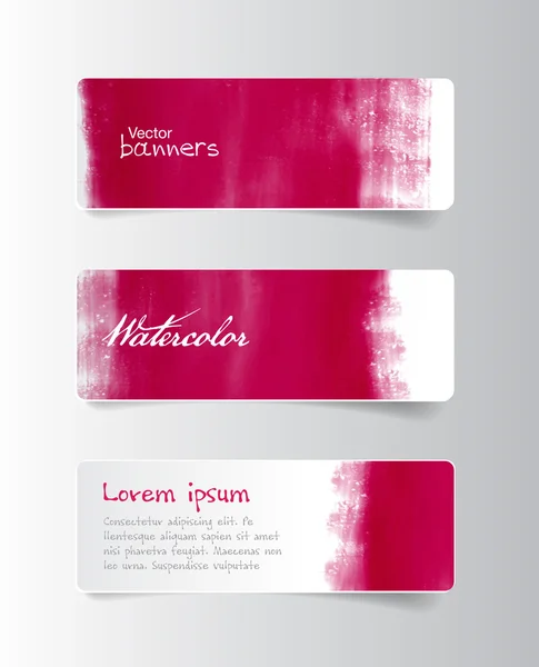 Drie kleurrijke ruby rode aquarel hand geschilderd vector banners — Stockvector