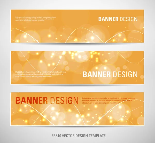 A set of vector abstract banners with orange sparkling light background — Stock Vector