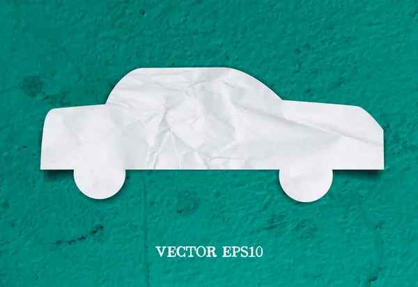 汚れた背景上のしわくちゃの紙の車のアイコンをベクトルします。 — ストックベクタ