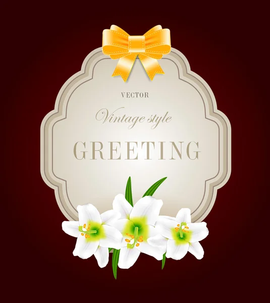Vector vintage greeting card with a small bouquet of white lilies — Stock Vector
