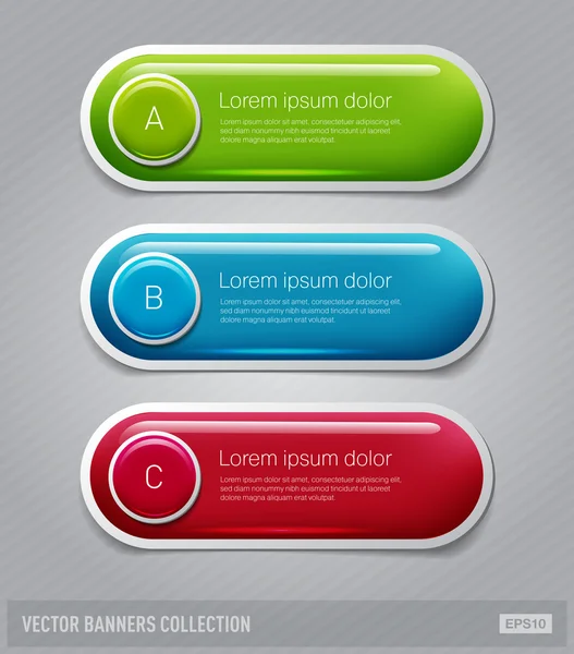 Vector glossy plastic rounded progress banners with round buttons — Stock Vector