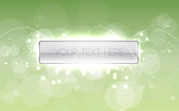 Green light glowing blurry background with bokeh effect and a white glass button — Stock Vector