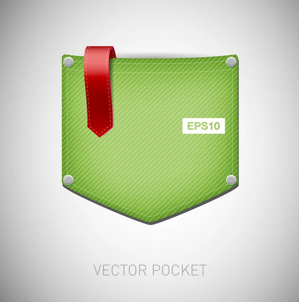 Poche en denim vert vectoriel avec étiquette ruban — Image vectorielle